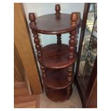 Three-Tier Circular Wood Stand with Spindle Supports