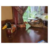 Hand-Carved and Painted Wooden Duck Decoys, Set of Three