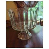Clear Glass Pedestal Bowl with Vertical Ribbed Pattern