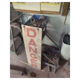 Rolling Tool Cart with Assorted Clamps and Danger Sign