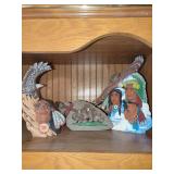 Painted Resin Sculptures Featuring Native American and Wildlife Themes
