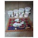 Chef-Themed Ceramic Canister Set with Matching Textile Mat