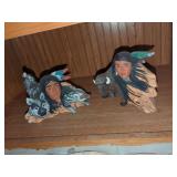Set of Two Resin Figurines Featuring Native American Figures with Wildlife