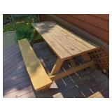 Wooden Picnic Table with Attached Bench