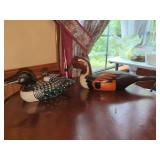 Two Decorative Painted Wooden Duck Figures