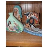 Collection of Four Painted Ceramic Figurines and Decorative Items