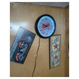 Coors Light Neon Wall Clock and Two Decorative Metal Signs