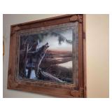 Wolf Themed Framed Wall Art with Decorative Wood Accents