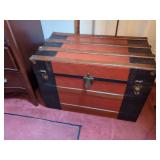 Wooden Storage Trunk with Metal Hardware and Jaguar Tapestry Bag