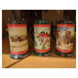 Set of Three Budweiser Collector Series Steins, 1990-1992