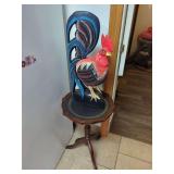 Hand-Carved Painted Rooster Sculpture on Pedestal Table