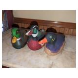 Set of Three Hand-Painted Wooden Duck Decoys