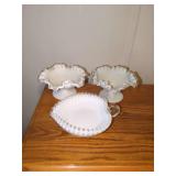 Milk Glass Ruffled Edge Serving Set