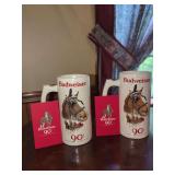 Pair of Budweiser 90th Anniversary Clydesdale Ceramic Steins