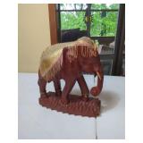 Carved Wood Elephant Figurine with Decorative Textile