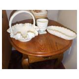 Milk Glass Collection: Basket, Pedestal Cup, and Oval Dish