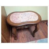 Carved Wood Side Table with Inset Marble Top