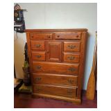 Oak Tall Chest of Drawers with Central Cabinet