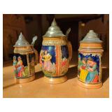 Three German Ceramic Beer Steins with Pewter Lids