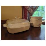 Corning Ware Microwave Browning Dish Set with Blue Cornflower Pattern