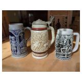 Three Decorative Ceramic Steins