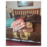 Log Style Bed Frame with Assorted Bedding and Accessories