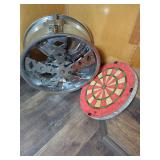 Chrome Automotive Wheel and Dartboard Set