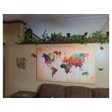 Wall Decor Collection: World Map Canvas, Mirrored LOVE Sign, and Metal Butterflies