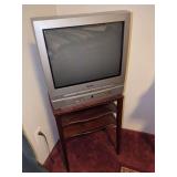 Symphonic CRT Television with Integrated DVD Player on Wood Stand