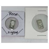 Two 1 Gram .999 Fine Silver Bars