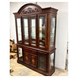 Two-Piece Lighted Wooden China Cabinet with Glass Doors