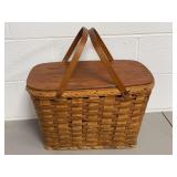 Woven Wood Splint Picnic Basket with Dual Swing Handles and Plywood Lid