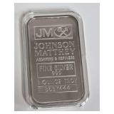 Johnson Matthey 1 Ounce Troy .999 Fine Silver Bar with Assay Case