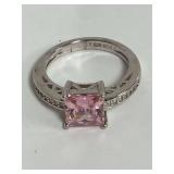 Sterling Silver Princess Cut Pink Cubic Zirconia Ring