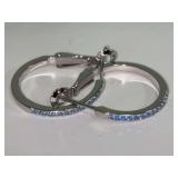 Sterling Silver Hoop Earrings with Blue Stones