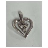 10KT White Gold Heart Pendant with 3 Diamonds