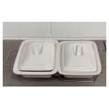 Cooks Tools Double Ceramic Casserole Warming Set with Metal Stand
