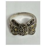 Sterling Silver Bow Ring with Marcasite and Yellow Stones