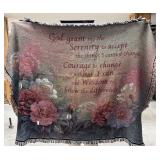 Woven Tapestry Throw Blanket with Serenity Prayer and Floral Motif