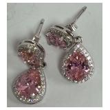 925 Sterling Silver Pink and White Cubic Zirconia Drop Earrings