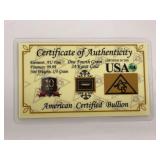 American Certified Bullion 1/4 Grain 24 Karat Gold Certificate