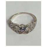 Sterling Silver S925 Purple Stone Ring Size 9