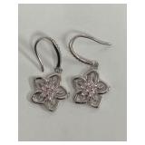 Sterling Silver Pink Cubic Zirconia Flower Drop Earrings