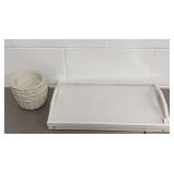 Celebrating Home Stoneware Canister and White Wood Serving Tray