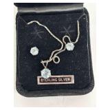 Sterling Silver Jewelry Set with Light Blue Stones