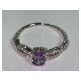 Sterling Silver Purple and White Cubic Zirconia Ring Size 8.5