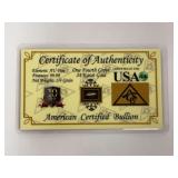 American Certified Bullion 1/4 Grain 24 Karat Gold Bar