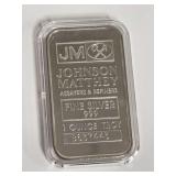 Johnson Matthey 1 Ounce Troy Fine Silver 999 Ingot with Serial Number