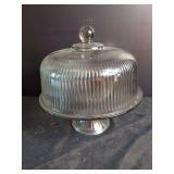 Clear Glass Pedestal Cake Stand with Ribbed Dome Cover