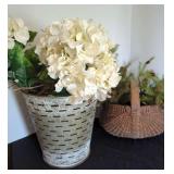 Metal Slotted Bucket with Artificial Hydrangeas